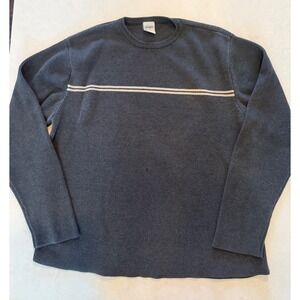 Old Navy Mens Vintage Y2K‎ Knit Sweater Gray Stripe Crewneck Sz XL Grunge Skater